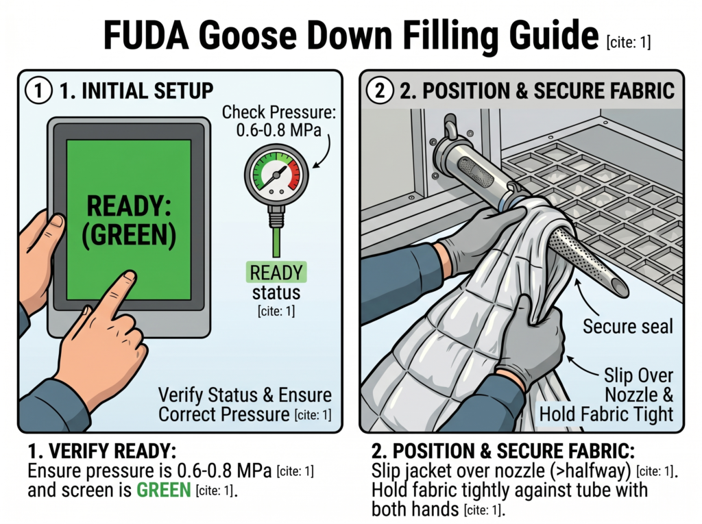 banner fuda how to fill goose down while controlling foot pedal correctly