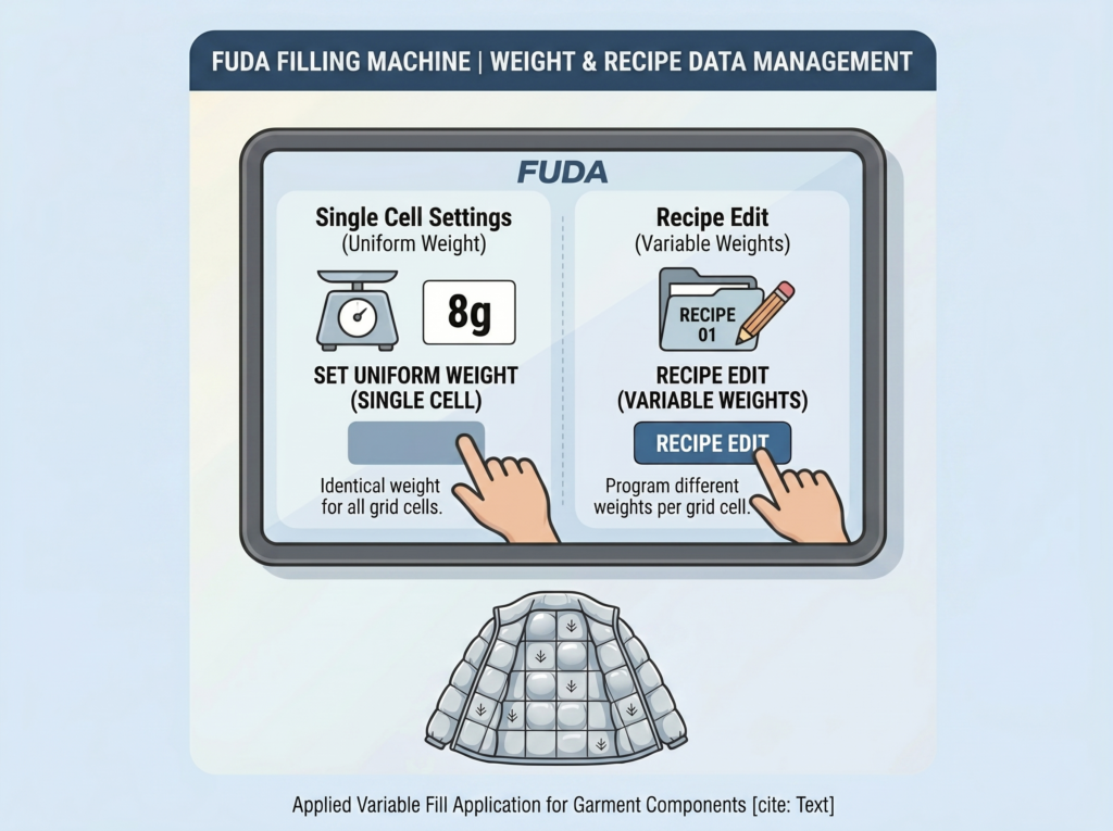 banner fuda how to set weight recipe data for down filling machine